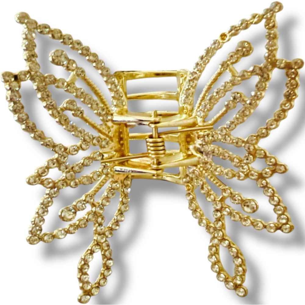 NWT Gold Butterfly Hair Clip with Rhinestone Accents - Picture 8 of 10
